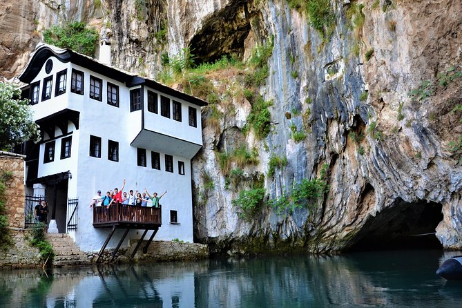 Herzegovina Day Tour from Mostar: Blagaj, Pocitej, Kravice falls (Join Us! :D) - Blagaj Tekija beneath the cliff